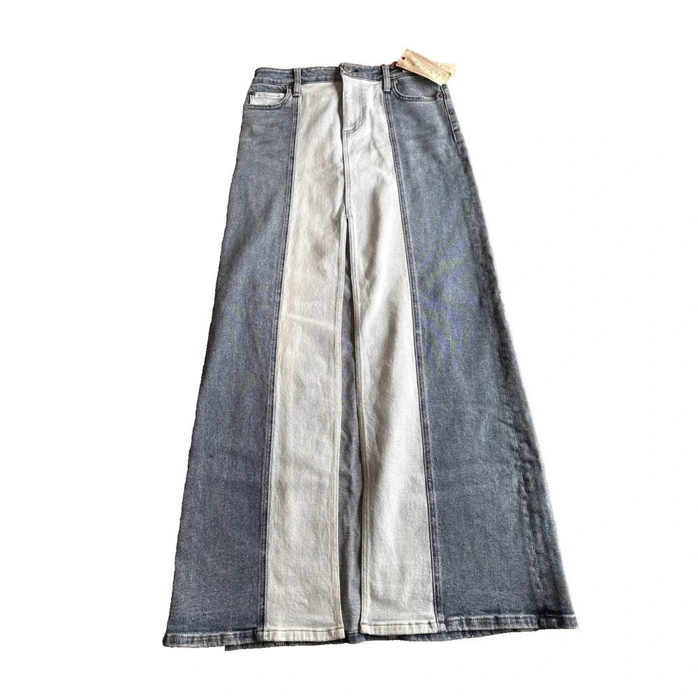 Alice + Olivia Rye Two-Tone Denim Maxi Skirt in Brooklyn Blue SZ 27